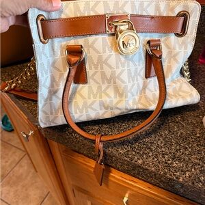 Michael Kors White and Tan Shoulder Bag